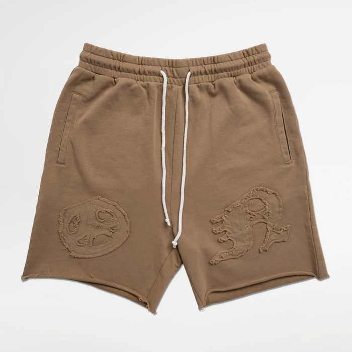 Distressed Applique Shorts - Brown