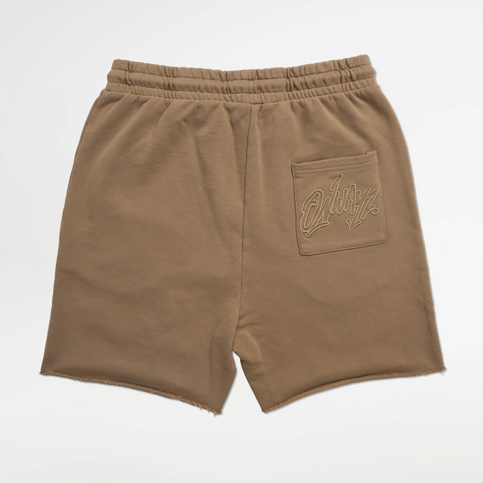 Distressed Applique Shorts - Brown