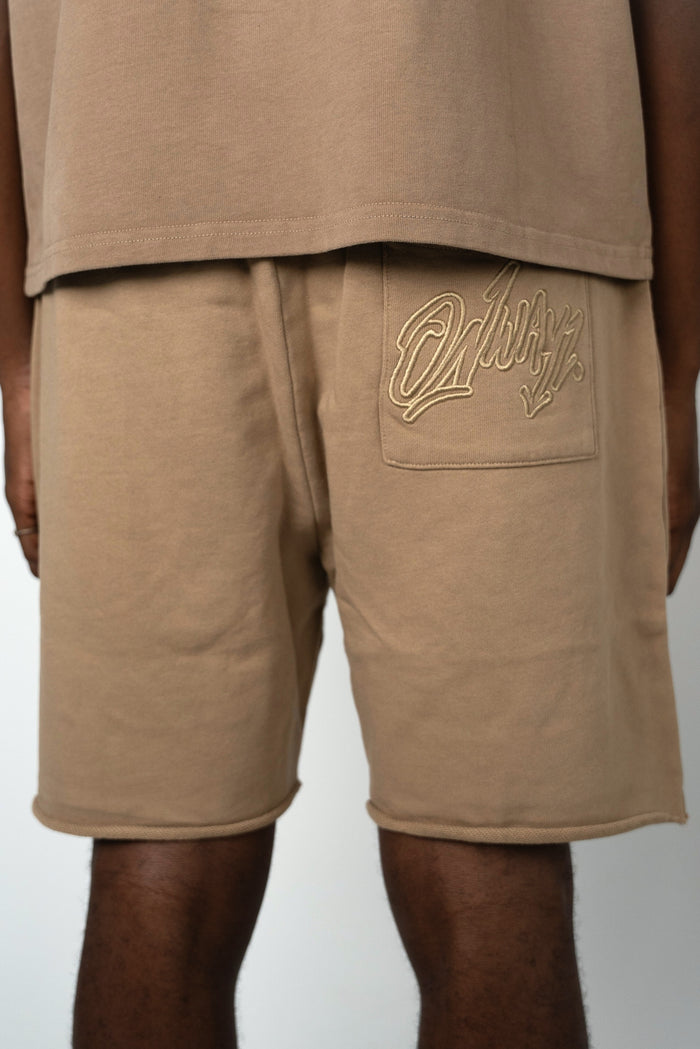 Distressed Applique Shorts - Brown