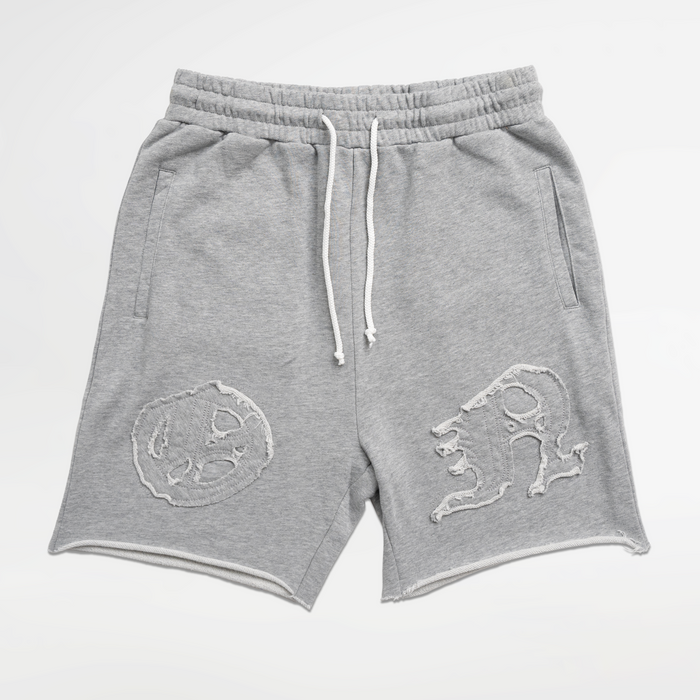 Distressed Applique Shorts - Grey