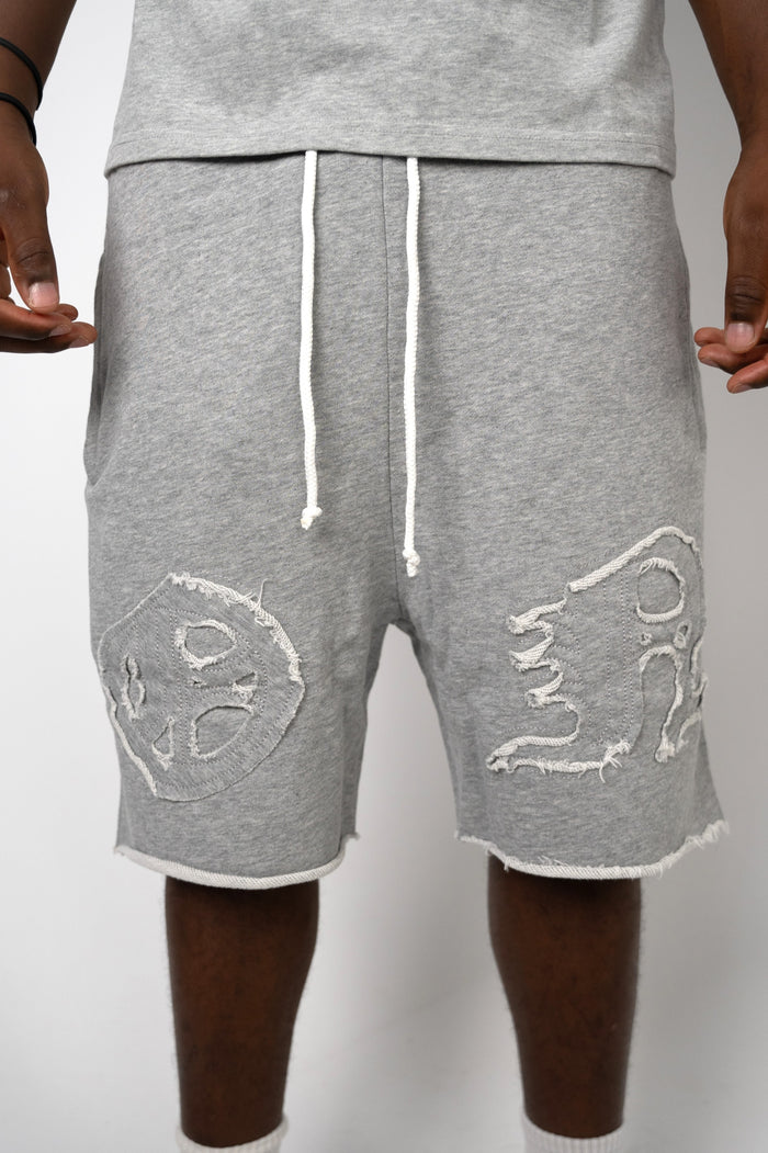 Distressed Applique Shorts - Grey