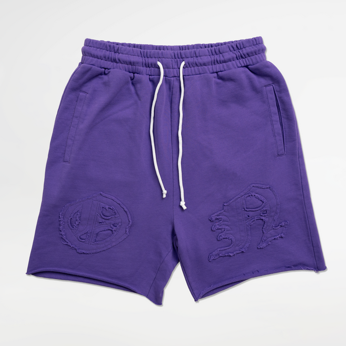 Distressed Applique Shorts - Purple