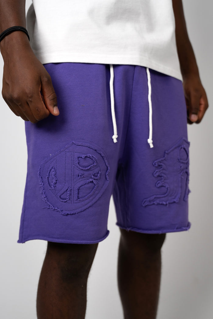 Distressed Applique Shorts - Purple