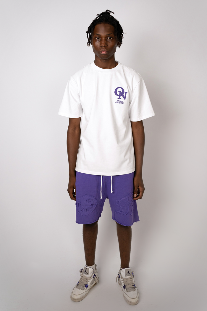 Distressed Applique Shorts - Purple