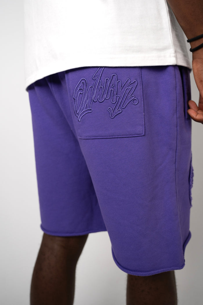 Distressed Applique Shorts - Purple
