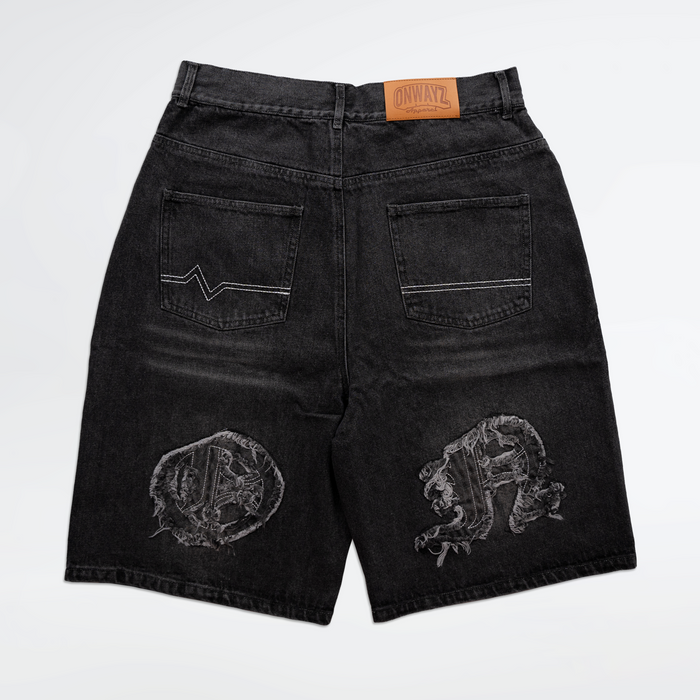 Distressed Logo Jorts - Black