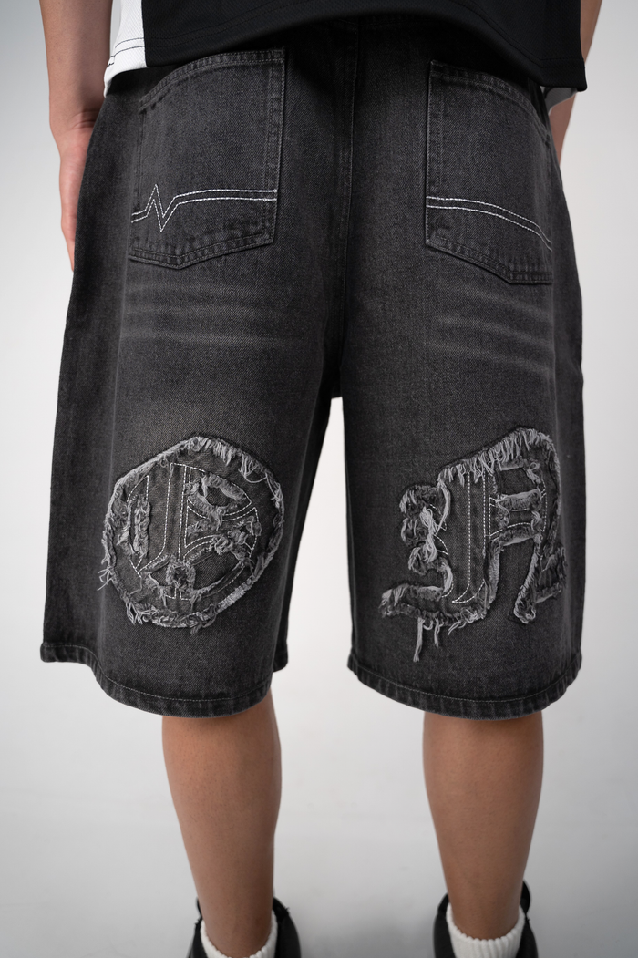Distressed Logo Jorts - Black