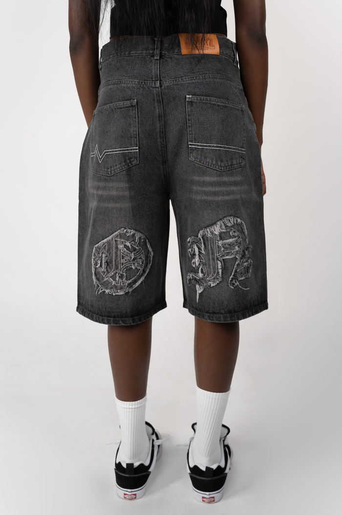 Distressed Logo Jorts - Black