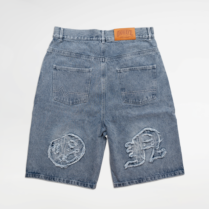 Distressed Logo Jorts - Blue