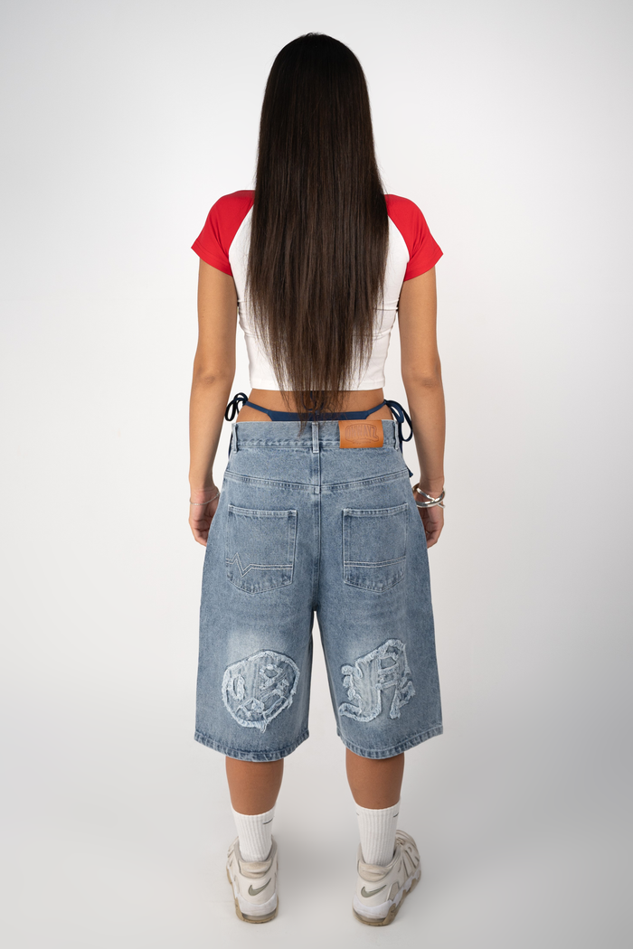 Distressed Logo Jorts - Blue
