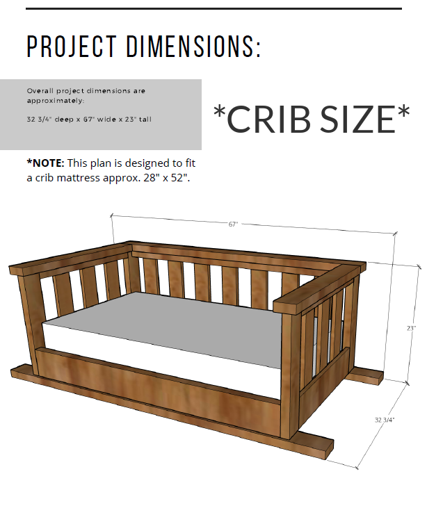 Project dimensions for crib size DIY porch swing bed – fits crib mattress