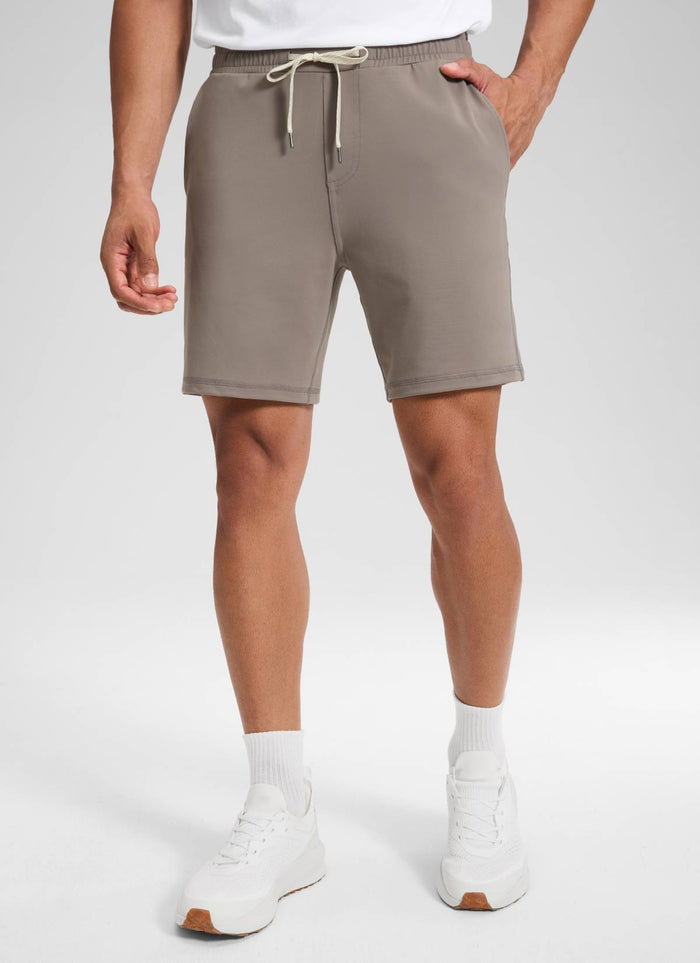 CRZ YOGA Men's Workout Mid Rise Drawstring Performance Knit Shorts 7" Cliff Ash