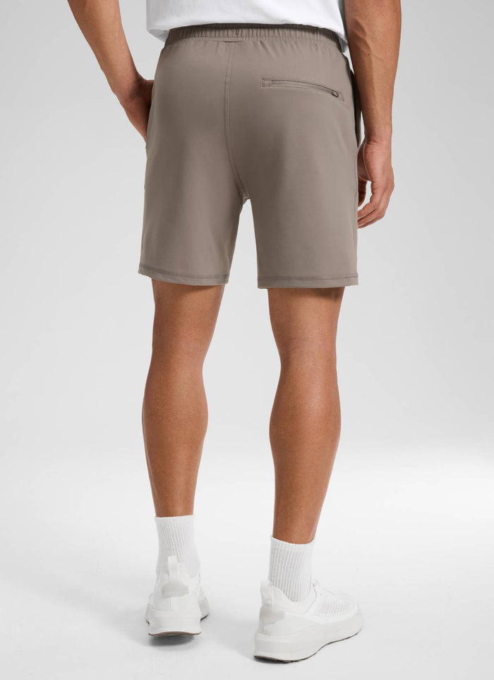 CRZ YOGA Men's Workout Mid Rise Drawstring Performance Knit Shorts 7" Cliff Ash