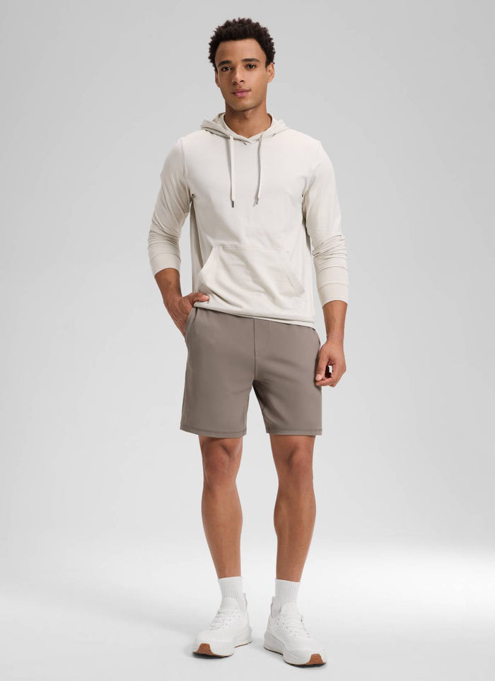 CRZ YOGA Men's Workout Mid Rise Drawstring Performance Knit Shorts 7" Cliff Ash
