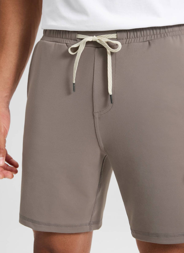CRZ YOGA Men's Workout Mid Rise Drawstring Performance Knit Shorts 7" Cliff Ash