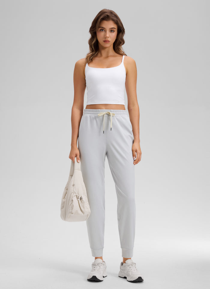 CRZ YOGA Women's Workout High Rise Drawstring Pocket Jogger 27.5" Light Grey Heather