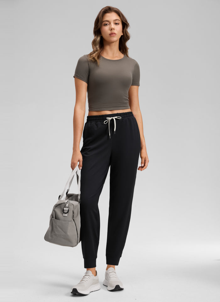 CRZ YOGA Women's Workout High Rise Drawstring Pocket Jogger 27.5" Black