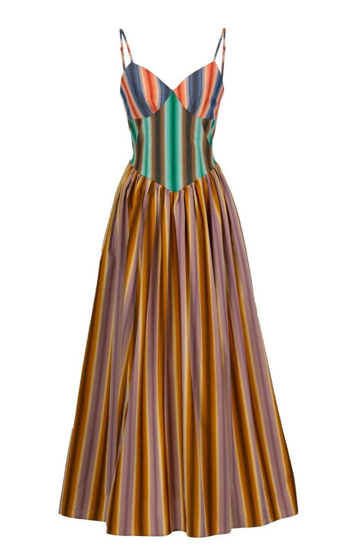 Multicolored striped dress on a white background