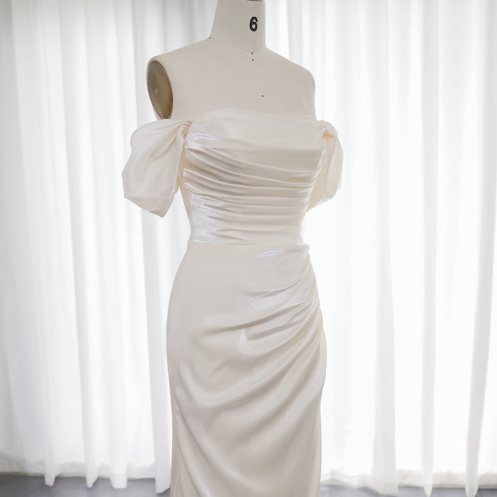 Elegant Off Shoulder Arabic Mermaid Beige Evening Dress SF001