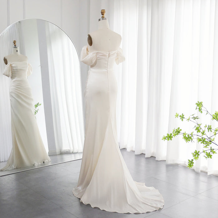 Elegant Off Shoulder Arabic Mermaid Beige Evening Dress SF001