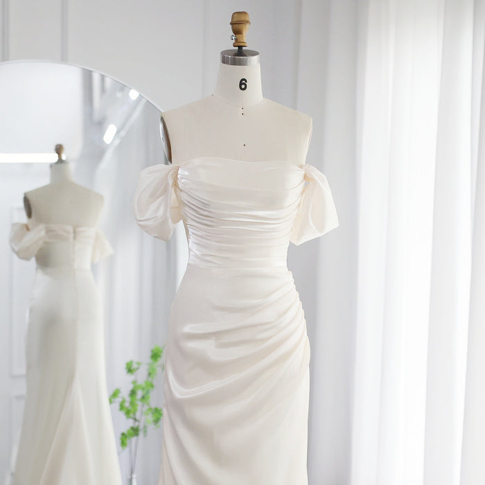 Elegant Off Shoulder Arabic Mermaid Beige Evening Dress SF001
