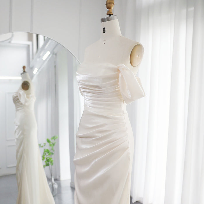 Elegant Off Shoulder Arabic Mermaid Beige Evening Dress SF001