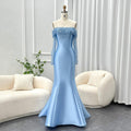 Elegant Off Shoulder Blue Arabic Evening Dress for Women Party Long Sleeves SF079