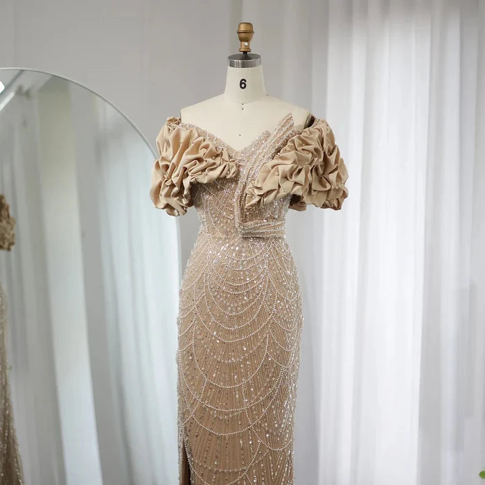 Elegant Off Shoulder Mermaid Sage Green Evening Dresses SS288