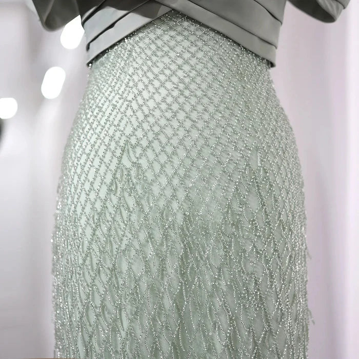 Elegant Off Shoulder Sage Green Dubai Evening Dresses for Women SS667
