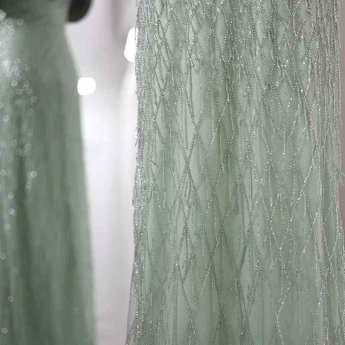 Elegant Off Shoulder Sage Green Dubai Evening Dresses for Women SS667