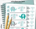 Elephant Name Labels, Aqua & Grey, Personalized Belonging Labels - Scrap Bits
