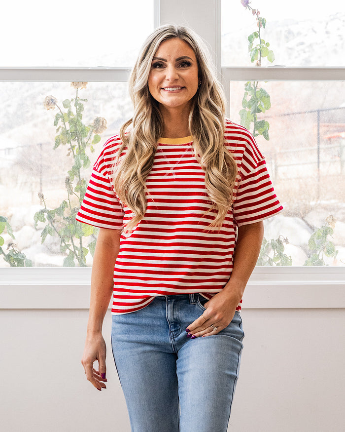 Ellie Contrast Striped Top - Red & Yellow Staccato
