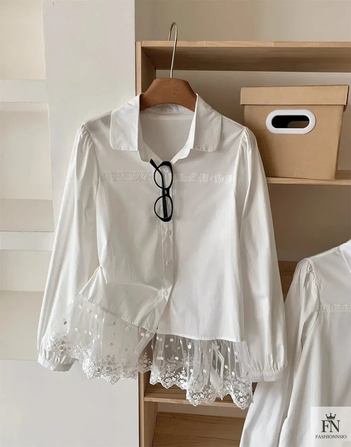 Embroidered Lace Y2K Shirt For Women - Fashionnsio