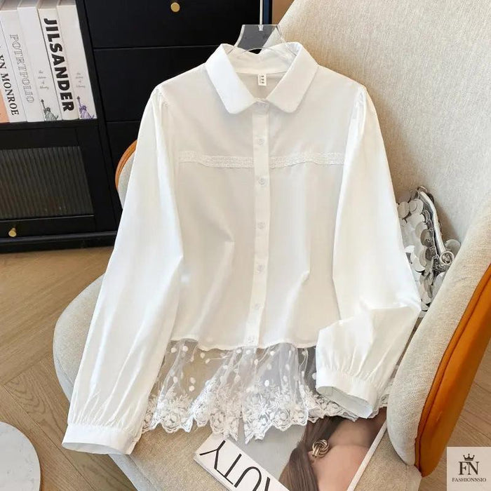 Embroidered Lace Y2K Shirt For Women - Fashionnsio