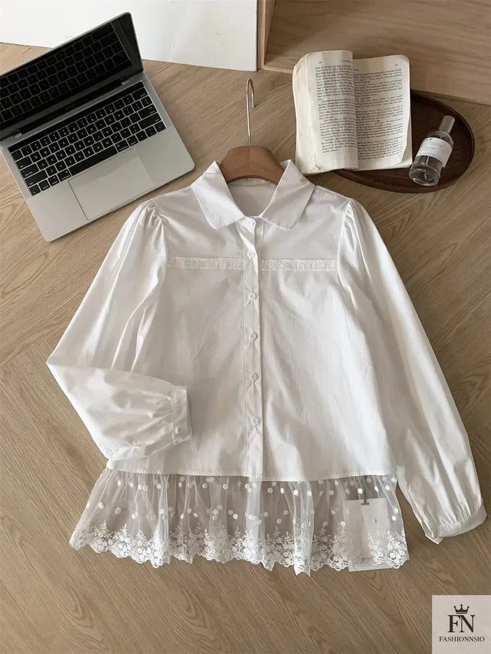 Embroidered Lace Y2K Shirt For Women - Fashionnsio