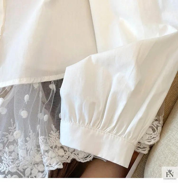 Embroidered Lace Y2K Shirt For Women - Fashionnsio