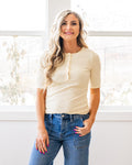Emmy Micro Ribbed Henley Top - Butter Yellow Lovely Melody