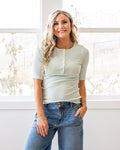 Emmy Micro Ribbed Henley Top - Mint Lovely Melody