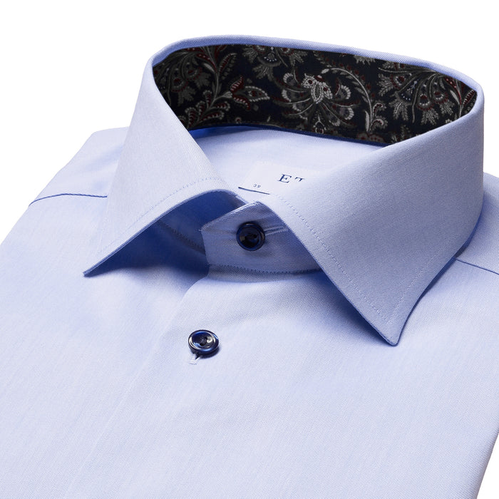 Eton - Contemporary Fit Paisley Trim Shirt in Blue - Nigel Clare