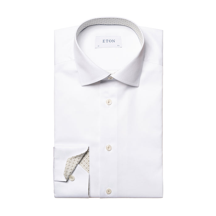Eton - Contemporary Fit Pattern Trim Shirt in White - Nigel Clare