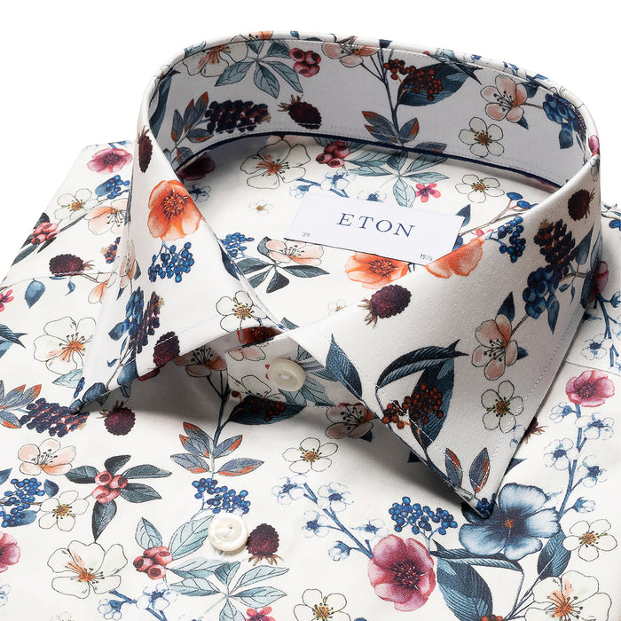 Eton - Slim Fit Floral Print Shirt in White - Nigel Clare