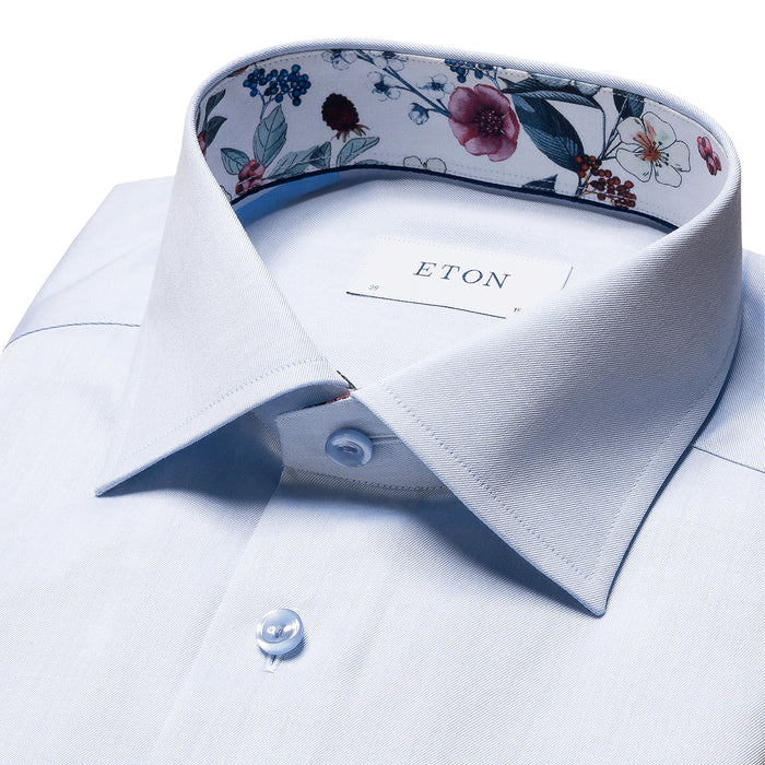 Eton - Slim Fit Floral Trim Shirt in Blue - Nigel Clare