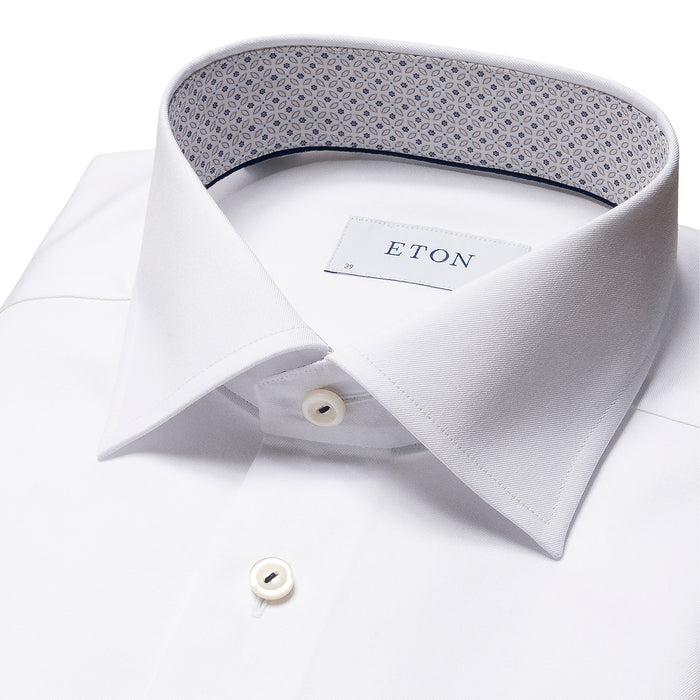 Eton - Slim Fit Mosaic Trim Shirt in White - Nigel Clare