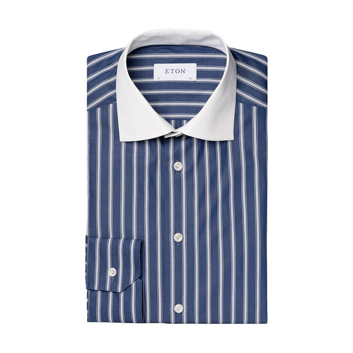 Eton - Slim Fit Striped Shirt in Navy/White - Nigel Clare