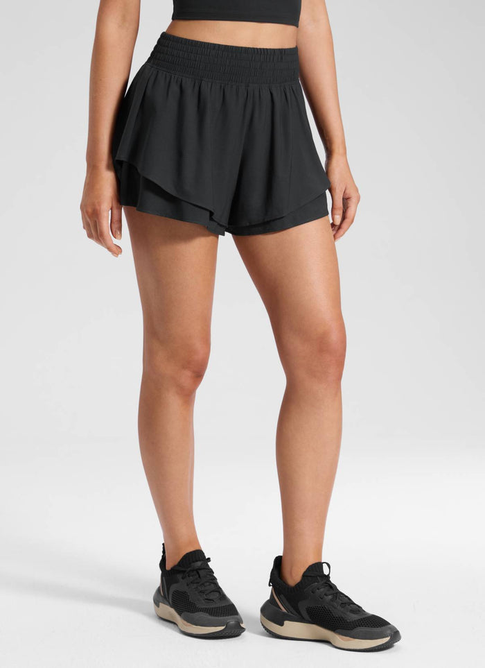 CRZ YOGA Women's Feathery-Fit Drapey Tennis High Rise Flowy Short 2.5" Black