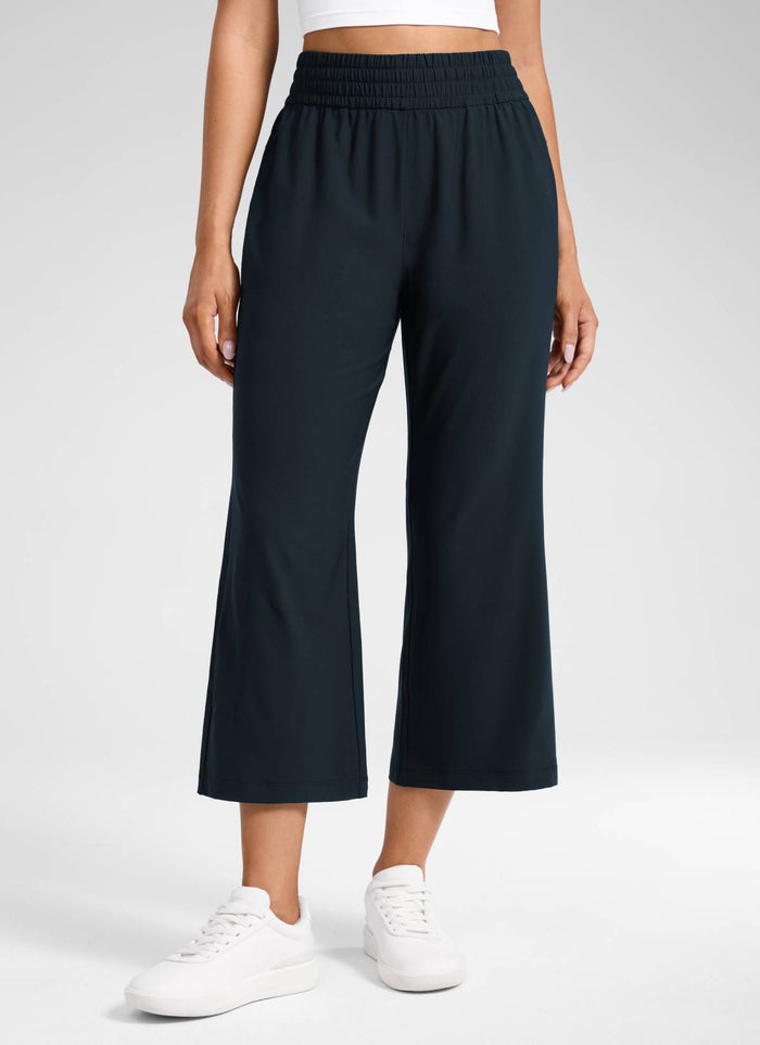 CRZ YOGA Women's Feathery-Fit Drapey Casual High Rise Flare Pant 23" True Navy