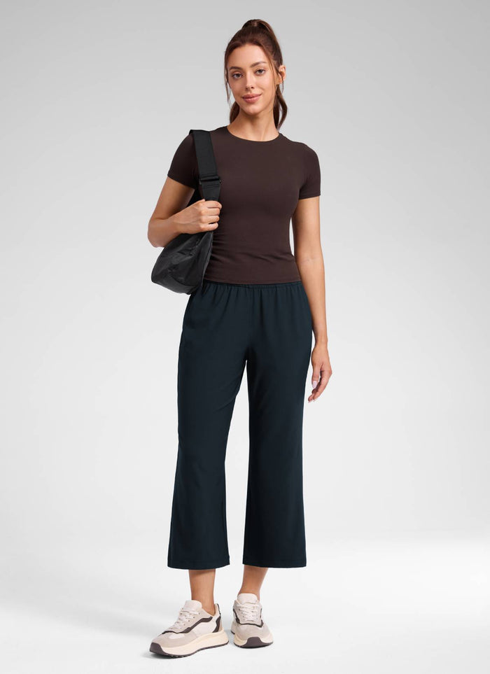 CRZ YOGA Women's Feathery-Fit Drapey Casual High Rise Flare Pant 23" True Navy