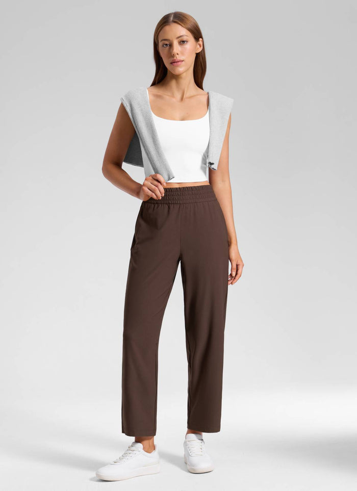CRZ YOGA Women's Feathery-Fit Drapey Casual High Rise Pocket Pant 27" Hot Fudge Brown