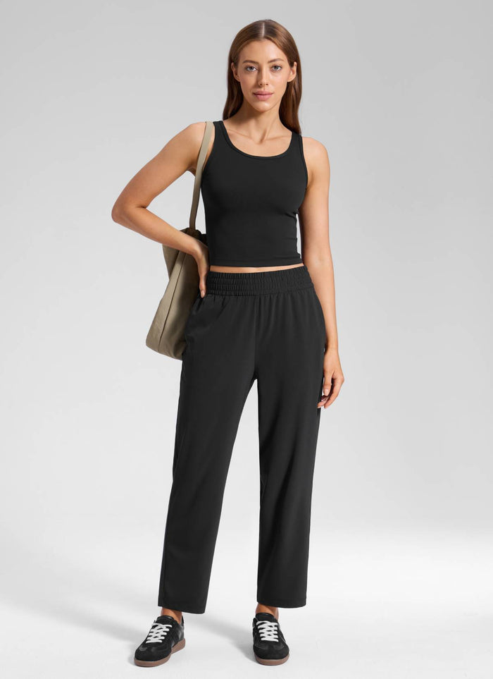 CRZ YOGA Women's Feathery-Fit Drapey Casual High Rise Pocket Pant 27" Black