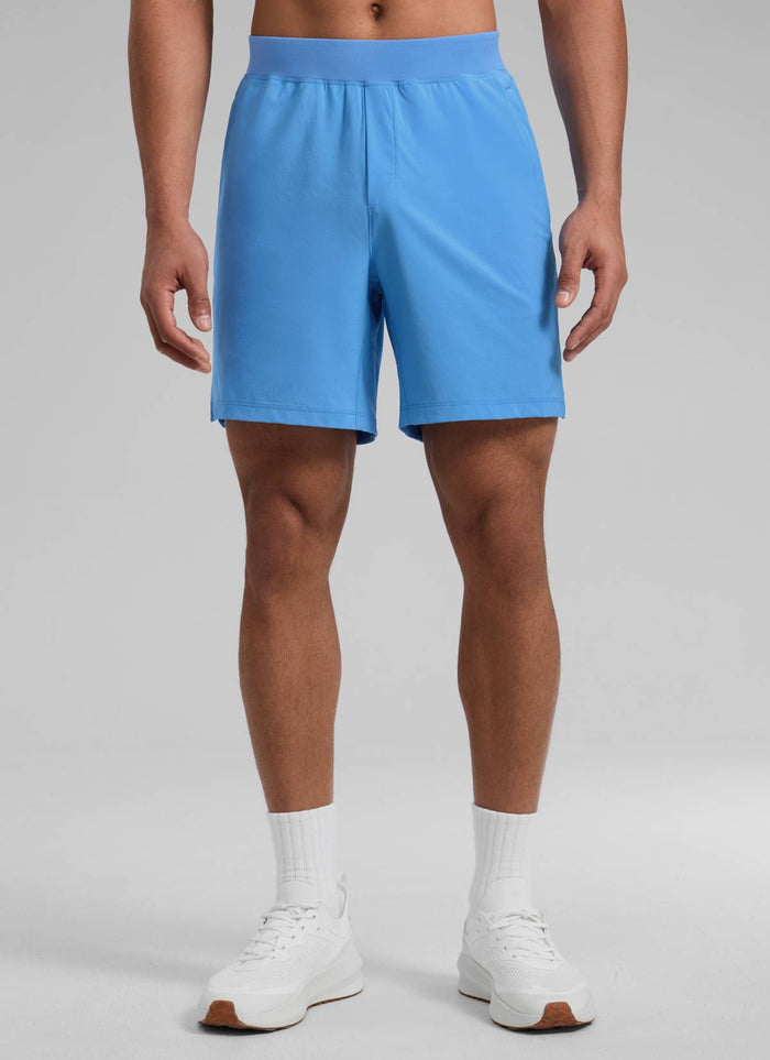 CRZ YOGA Man's Feathery-Fit Soft Training Mid Rise Linerless Shorts 7" Party Blue